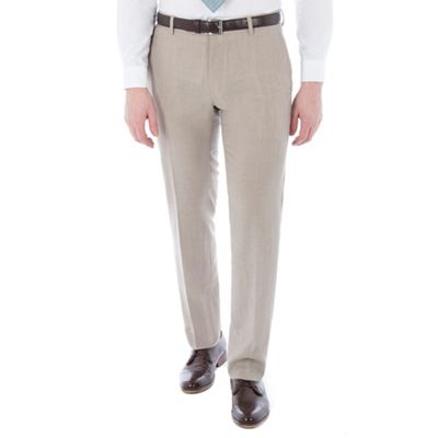 Oatmeal linen wool blend plain front tailored fit suit trouser